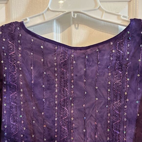 Dressbarn Sequined Embroidered Purple Stretchy Tunic Blouse  3/4 Sleeves 2X - Picture 7 of 9